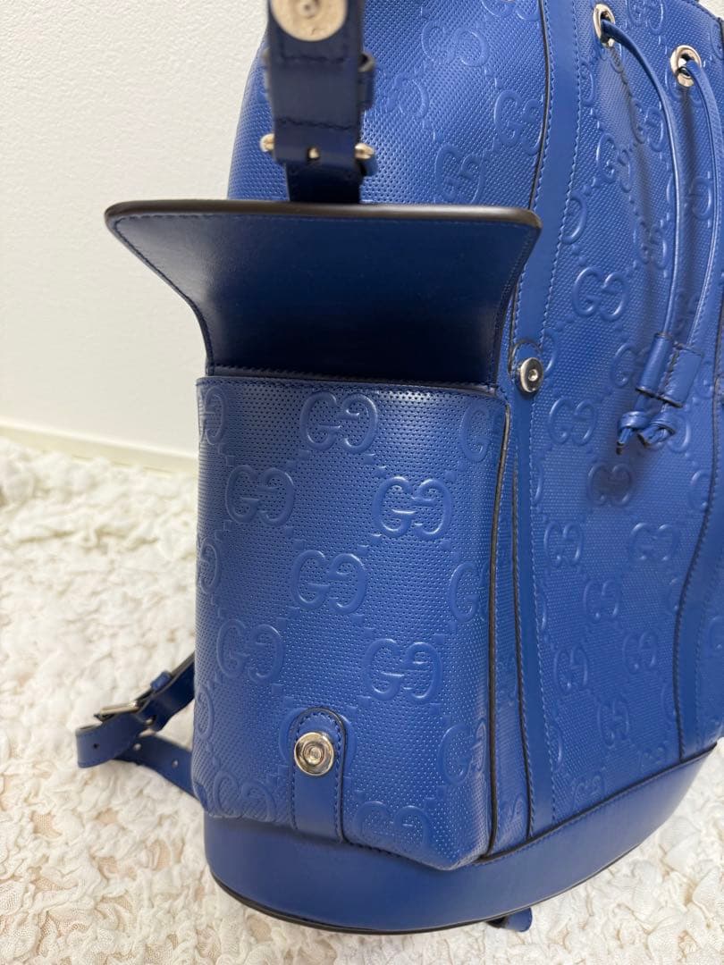 GUCCI GG Pattern Leather Backpack Blue Navy #QYKLCX