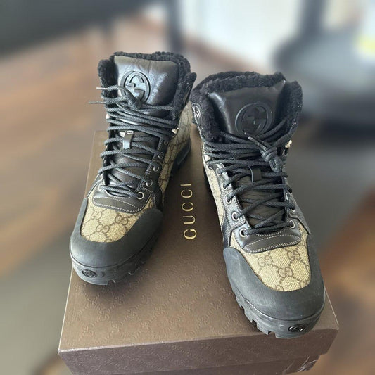 GUCCI GG fur field boots, size 26.5cm #QYJPYV