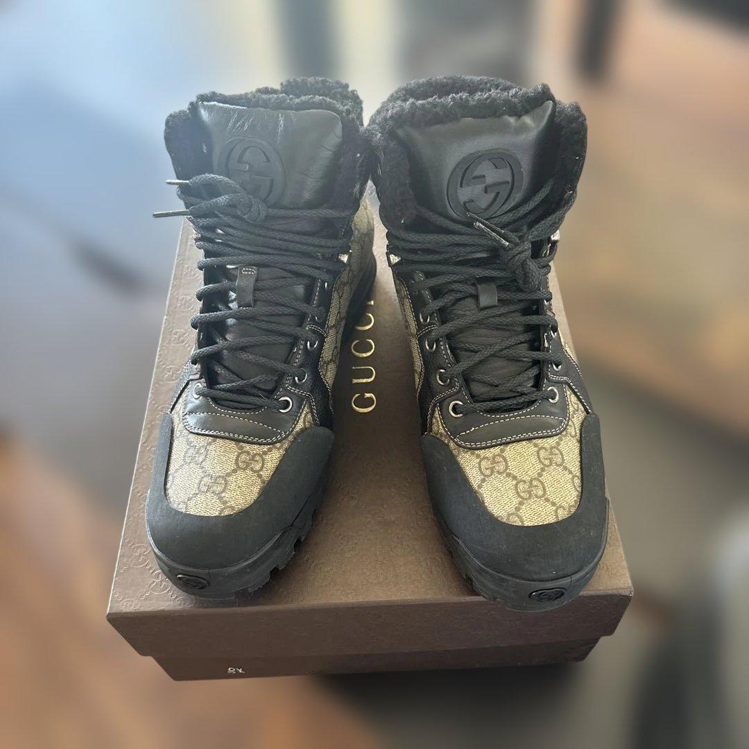 GUCCI GG fur field boots, size 26.5cm #QYJPYV