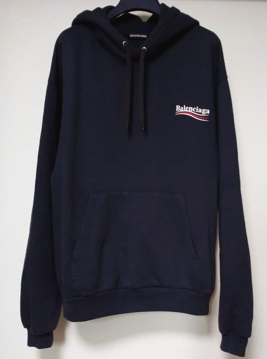 Balenciaga campaign logo hoodie, dark blue, size S, fleece lining #QY3G7L
