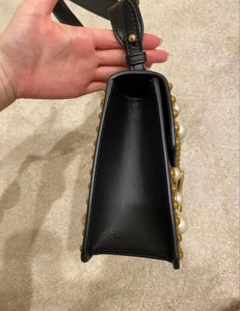 GUCCI Sylvie Studded Pearl Black Leather Handbag Shoulder #QYG4LI