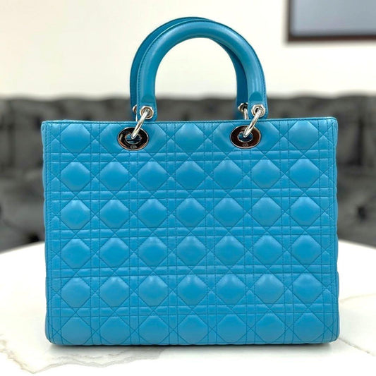 Christian Dior Lady Dior Large Cannage Aqua Blue W32×H25×D12cm Lambskin #QY8E6M