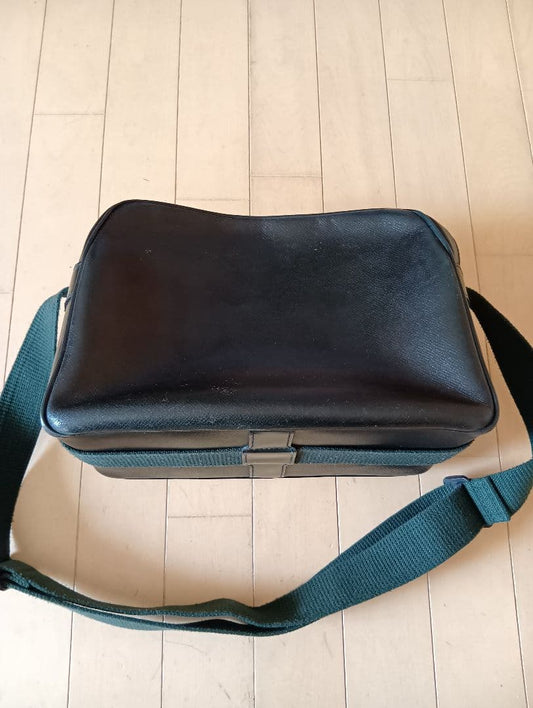 LOUIS VUITTON Black Leather Double Zip Shoulder Bag Adjustable #QYL89P