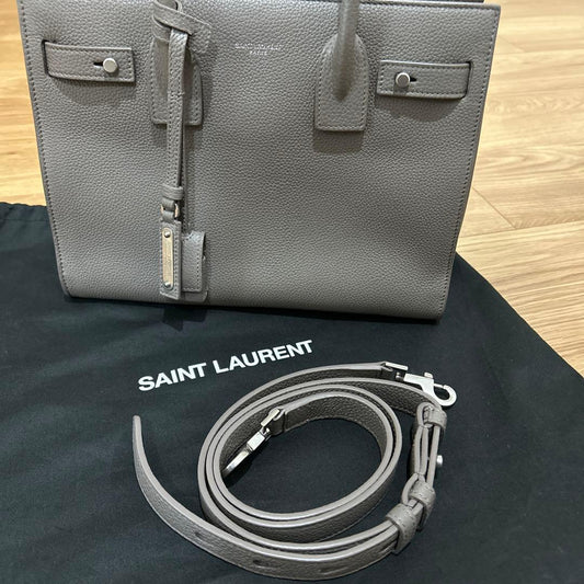 YVES SAINT LAURENT Sac de Jour Baby Grey Grain Leather 26x19x13cm 2WAY B #QYABON