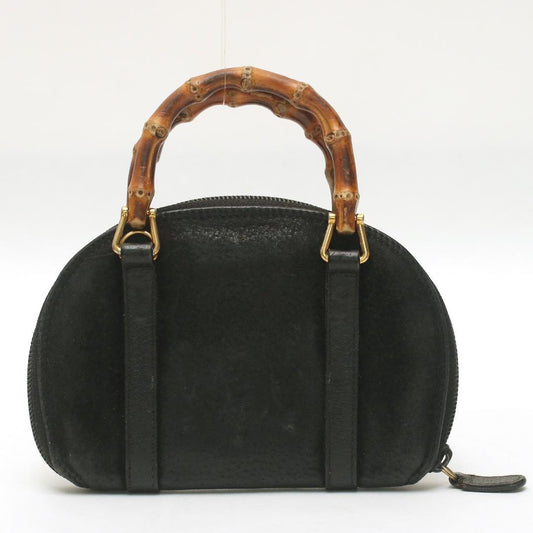 Vintage Old Gucci Black Suede Leather Bamboo Mini Bag #PGIG12