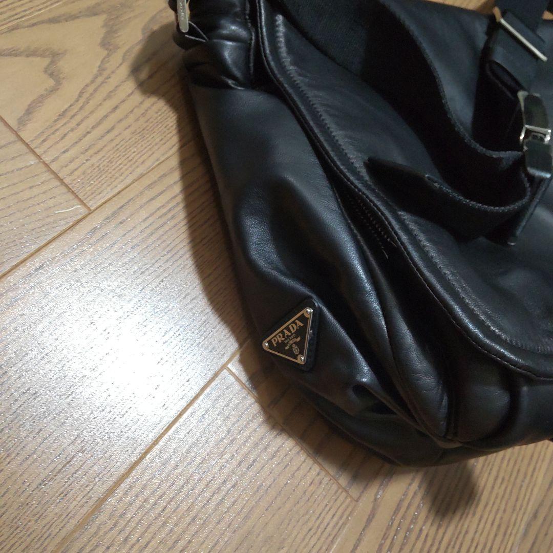 Vintage PRADA Leather Shoulder Bag, Deadstock Black #QYFVE3