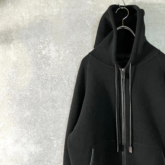 BALLY Wool Knit Hoodie, Long Sleeve, Black, Zip-Up #QYC7ZQ