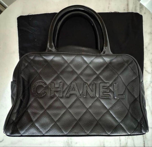 CHANEL A15685 Caviar Mini Boston Bag Black Silver Hw Ser6 #QYKKXR