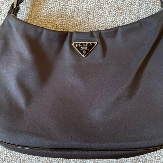 PRADA Nylon Handbag Dark Brown Triangle Logo Authentic #QY2EL2