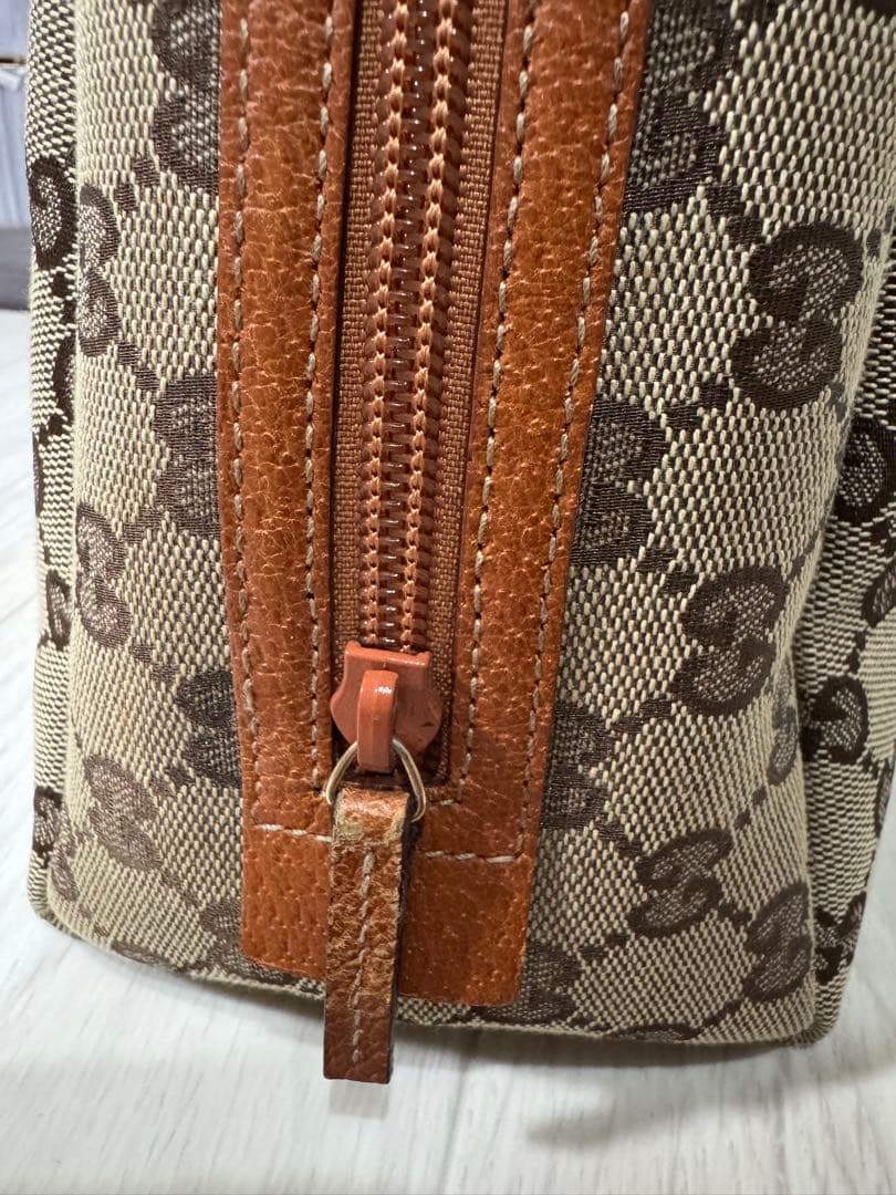 GUCCI GG Canvas Mini Handbag Beige Brown Leather Trim Zipper Pull From J #QY1BCH