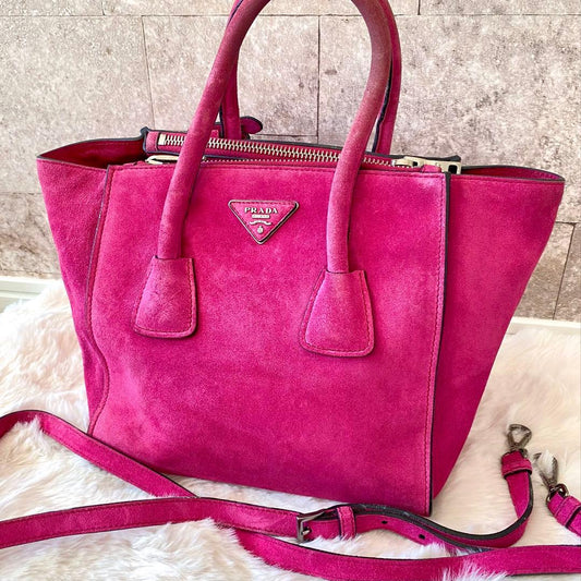 PRADA handbag/shoulder bag, suede leather, fuxia pink #QY31MG
