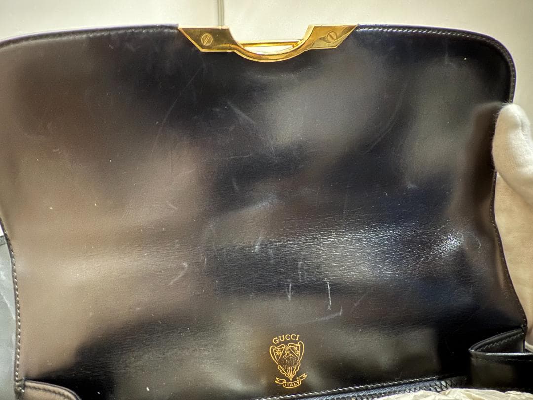 GUCCI Black Leather Handbag Gold Hardware Mint #QYGC29