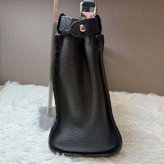 FENDI Peekaboo Selleria Medium Black Leather Handbag Rare 34cm Authentic #QYC0OI