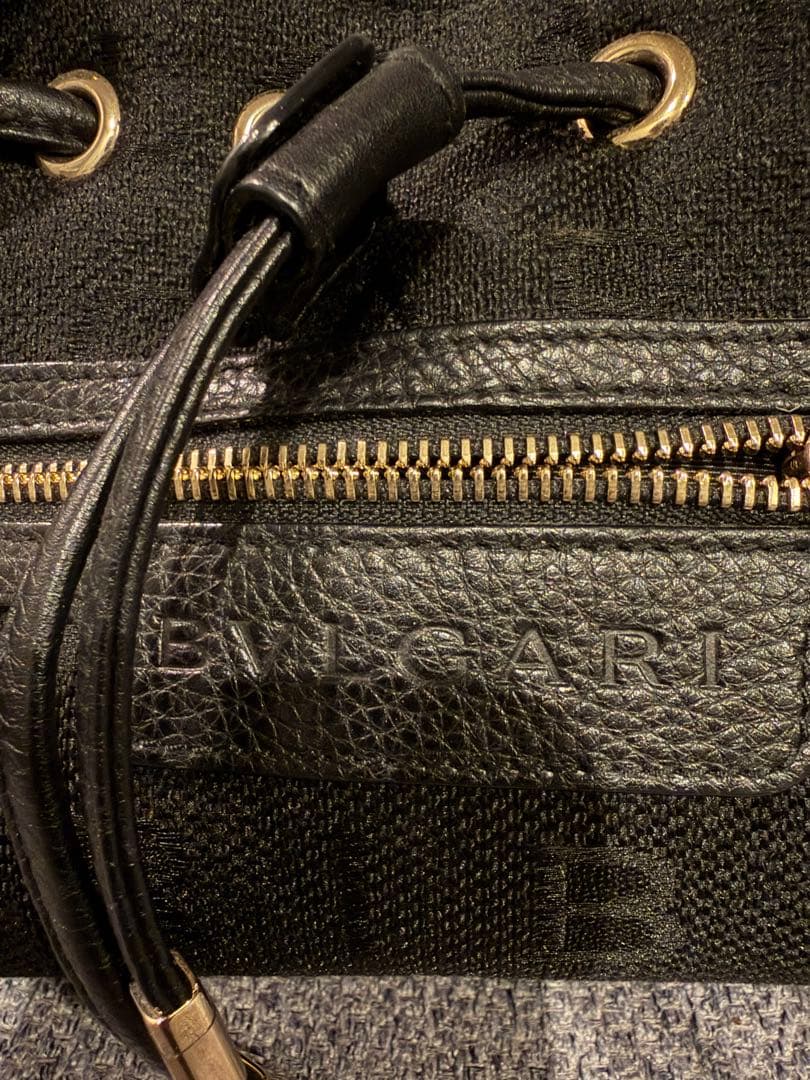 BVLGARI Black Canvas Box Handbag Gold Hardware Shoulder Bag #QYKLVT
