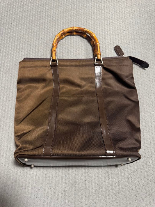 GUCCI Bamboo Handle Handbag Brown Nylon Metal Feet #QY2KMM