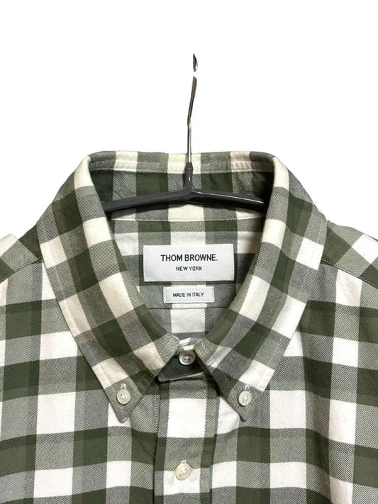 7. Thom Browne Buffalo Madras Check Green Flannel Shirt, Size 2 #QY4IAZ