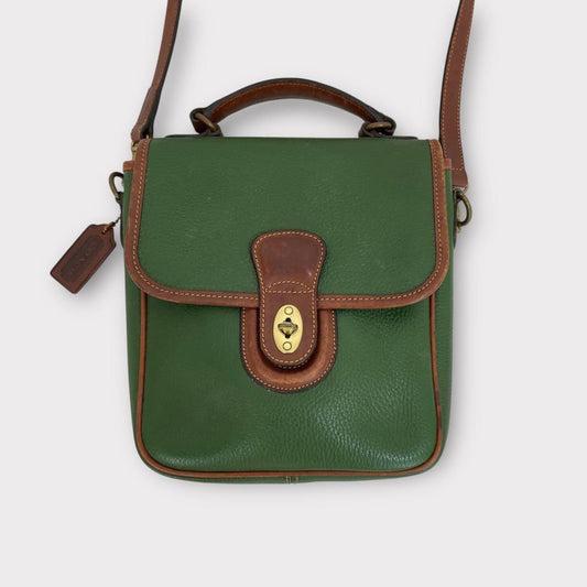 Old Coach Sheridan Shoulder Bag Green/Brown Pebbled Leather #QY3NKY