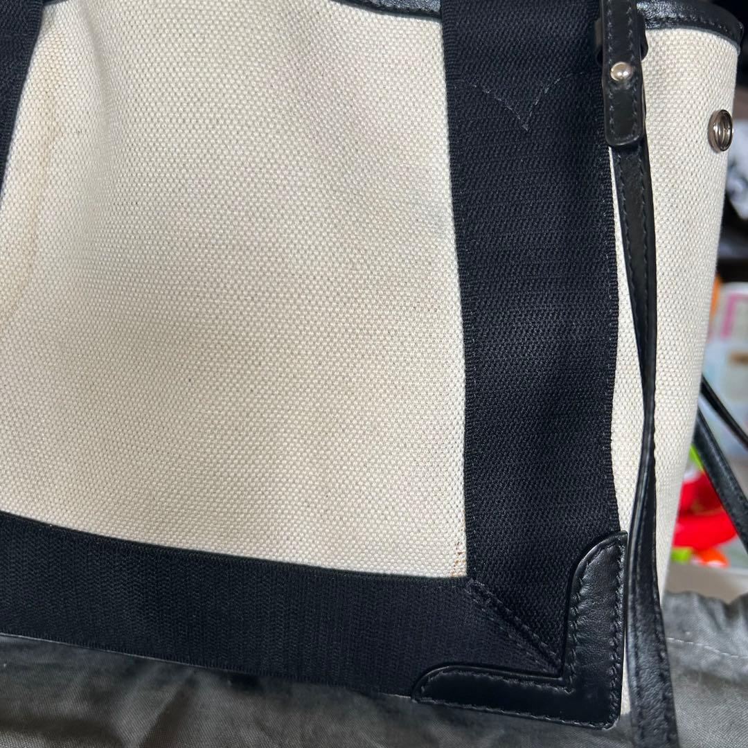 BALENCIAGA NAVY Cabas XS Tote Bag White Black Canvas With Pouch From Jap #QYB6T0