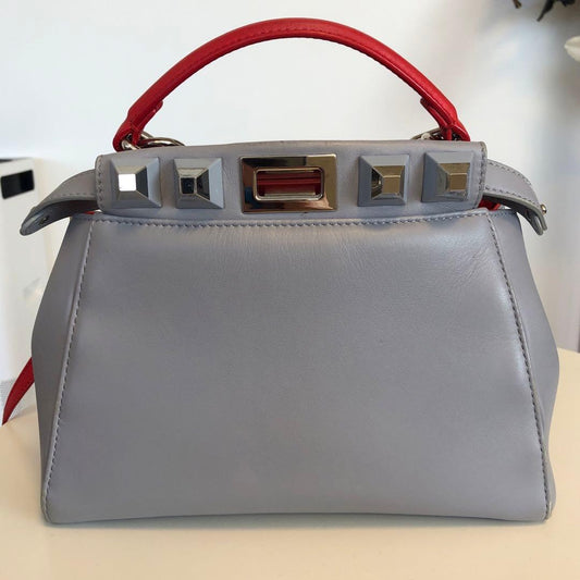 FENDI Mini Peekaboo Light Gray Leather 2-Way Handbag #QY4J4D