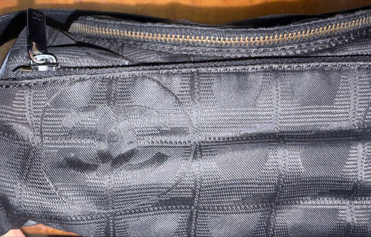 CHANEL Handbag Black Shoulder Strap Logo Zipper Rare Design #QYAIUI