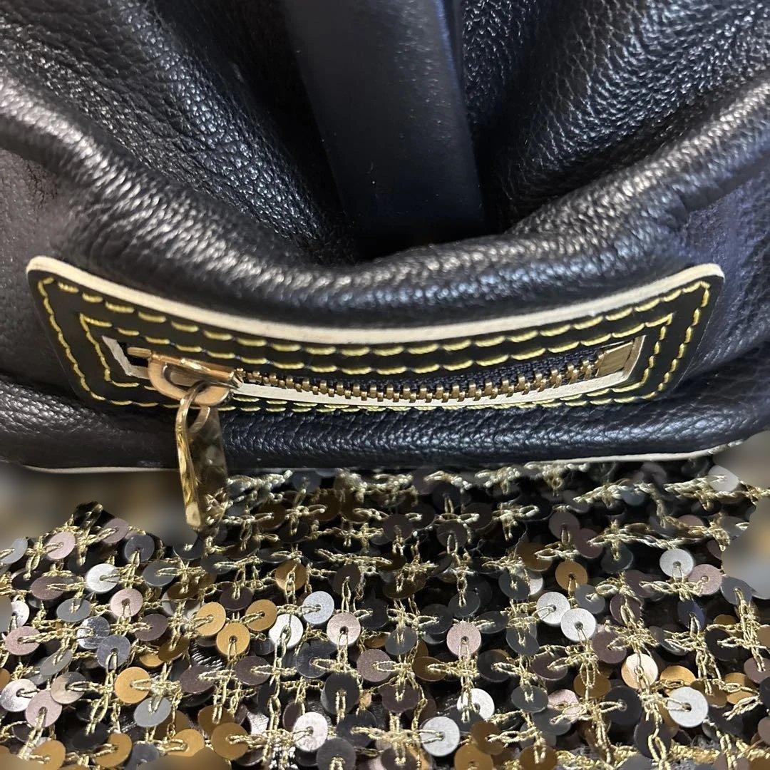 LOUIS VUITTON Stud Black Leather Handbag Gold Hardware W33cm H21cm Mitsu #QY2M3E