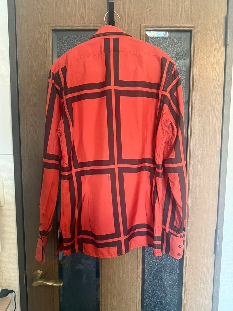 GUCCI Checked Long Sleeve Shirt, Orange and Black, Men's, Size 40 #QYJAN5
