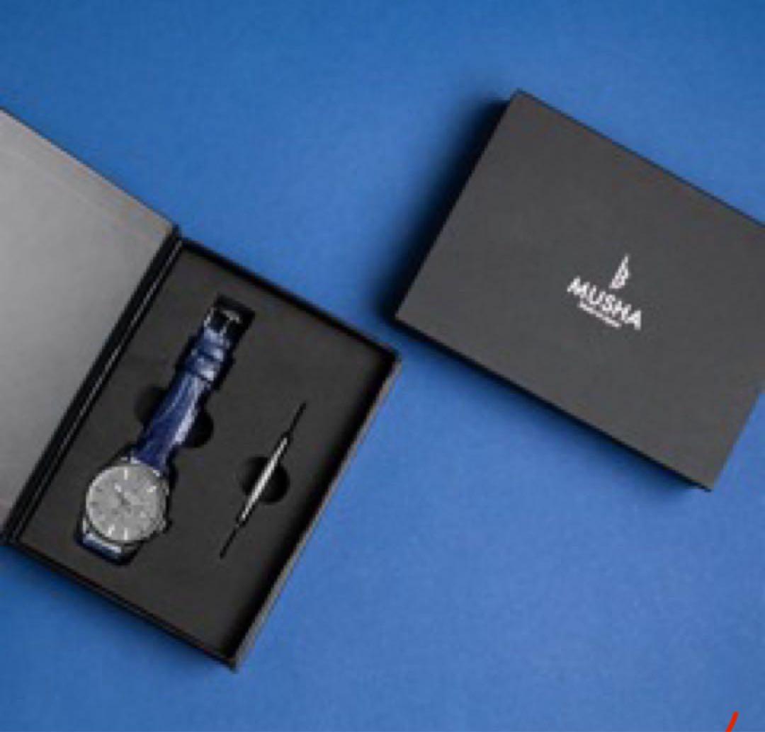 MUSHA Damascus Samurai Watch Auto Miyota Blue Ostrich Strap Ltd #QY5TJL