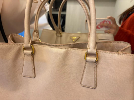 PRADA Galleria Saffiano Leather Handbag Pink Beige GILDED Logo Used Comm #QY4JC6