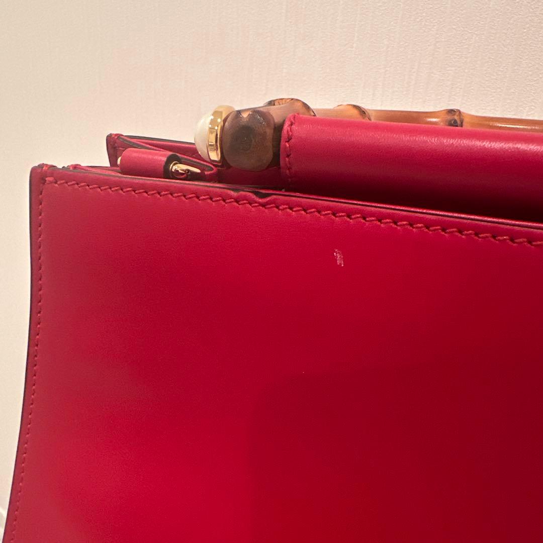 GUCCI Bamboo Handle Red Leather Tote Bag 2-Way #QY56EB