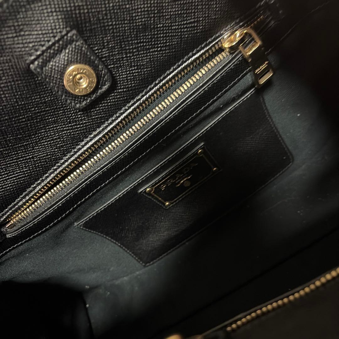 PRADA Navy Black Canvas Leather Handbag Shoulder #QYJXNC
