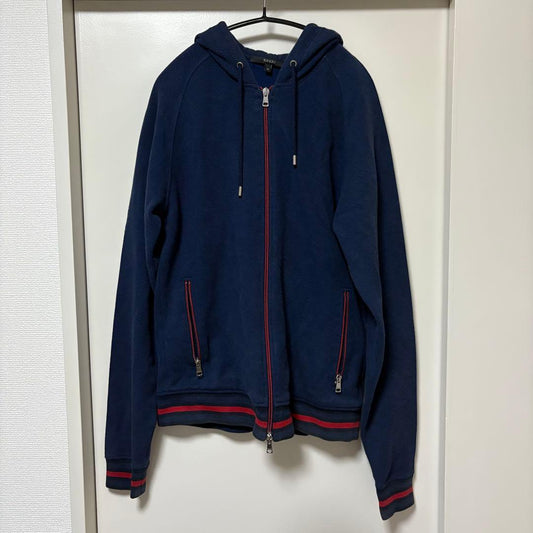 GUCCI Navy Full Zip Hoodie M #PF0FGW
