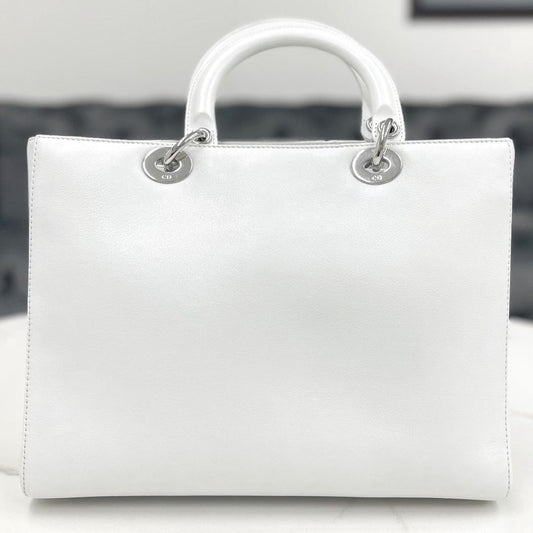 Lady Dior Large Lambskin 2-Way Handbag, White #QY9212