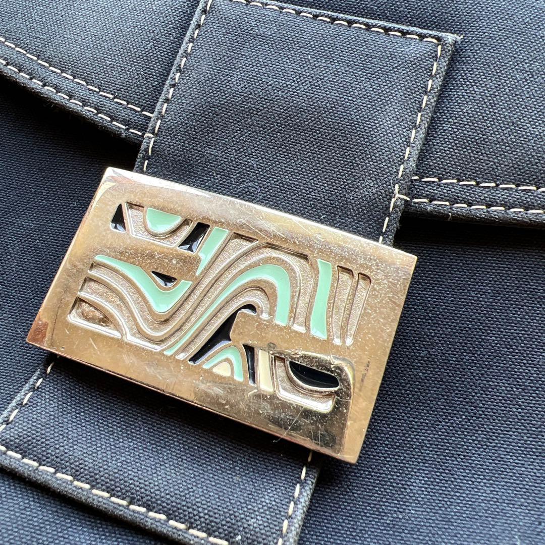 FENDI Mamma Baguette Marble Logo Handbag Rare Design W21cm H15cm Japan #QY91JF
