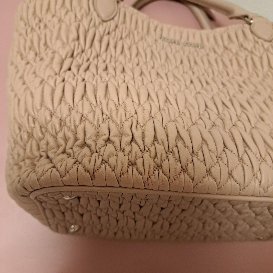 MIU MIU Matelasse Nappa Crystal Handbag Pink Beige Nappa Leather #QYE5AY