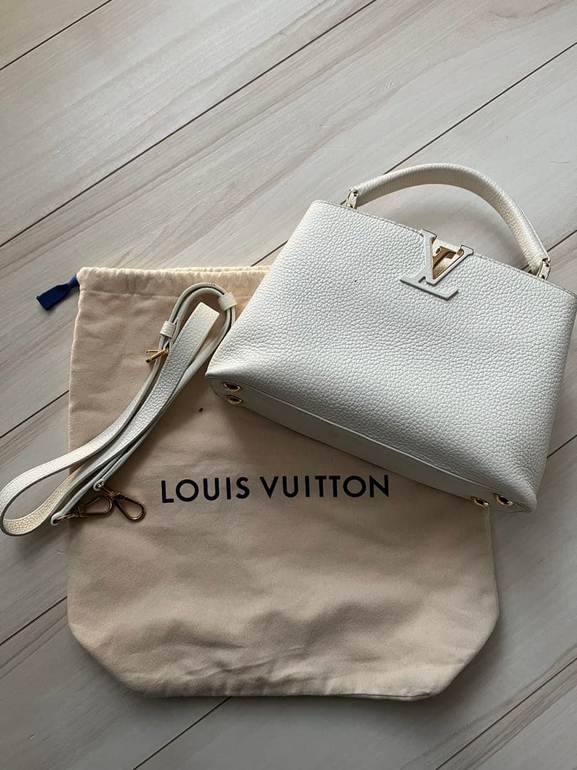 LOUIS VUITTON Capucines BB White Leather Bag w/Shoulder Strap Dust Bag #QYABOV