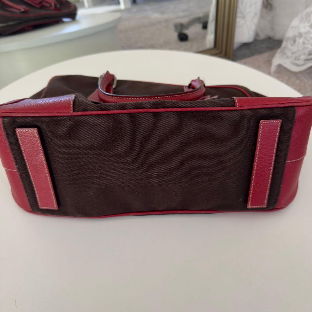 PRADA Handbag Brown Red Canvas Leather with Tag #QY9VU8