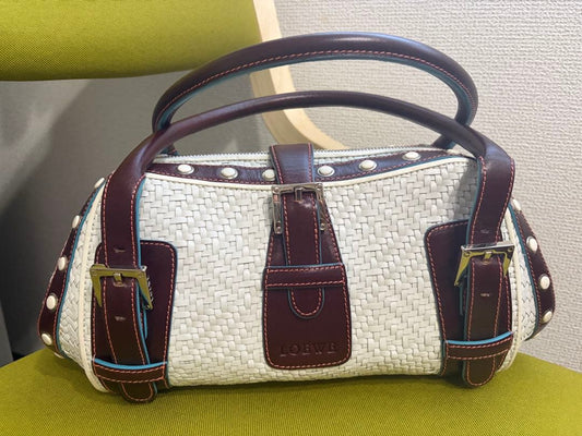 LOEWE Senda Woven Leather Handbag Rare Design #QY98BQ