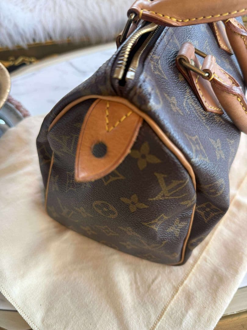 LOUIS VUITTON Speedy 25 Monogram Canvas Boston Handbag Brown w/Key Dust #QY4XZH
