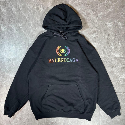 Balenciaga Hoodie with BB Logo Embroidery, Rainbow and Laurel Design, Si #QYGITG
