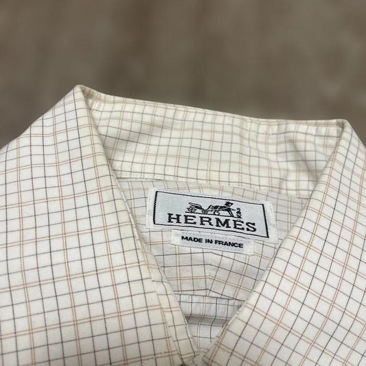 HERMES White Check Long Sleeve Shirt #QYHKWI