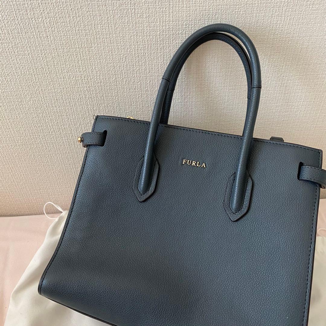 FURLA Leather Handbag Dark Blue Mint #QY454L