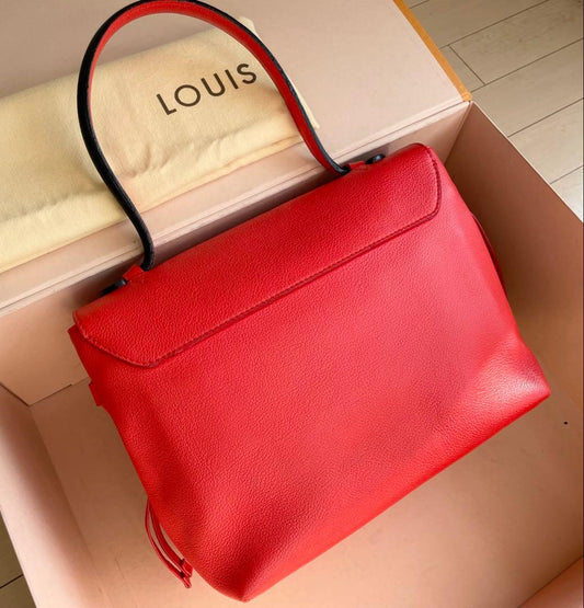 LOUIS VUITTON Lockme PM Taurillon Leather Handbag Red Turn-Lock Japan St #QY9NNB