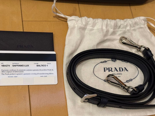 PRADA Saffiano Lux Handbag Baltique Navy W33xH23.5xD14.5cm #QY86GW