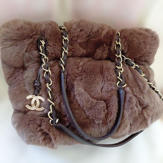 CHANEL Brown Fur Handbag #QY2E8B