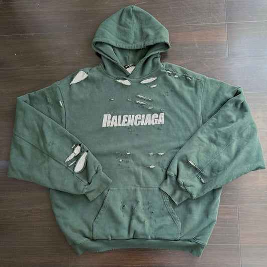 21SS BALENCIAGA Destroy Balenciaga Hoodie Green #QYFNRV