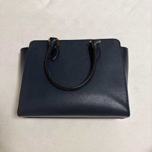 PRADA Saffiano Leather Navy 2Way Handbag Shoulder Gold Hardware #QYC8G9
