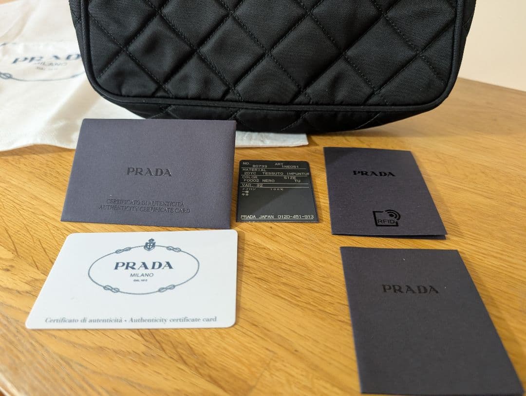 PRADA Quilted Shoulder Bag Black Recycled Nylon Gold Plate Mint #QYKD2M