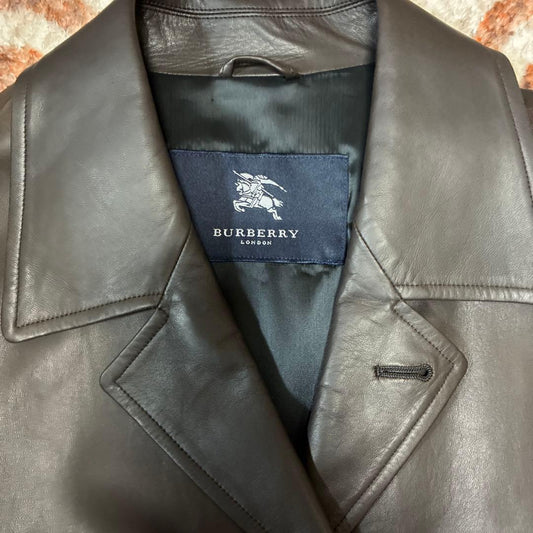BURBERRY LONDON dark brown leather long jacket #QYIFPW