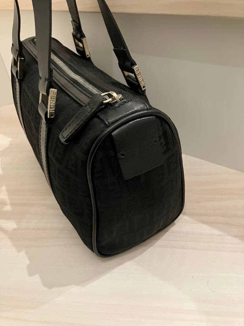 FENDI Zucca Zucchini Black Nylon Mini Boston Handbag #QYC165