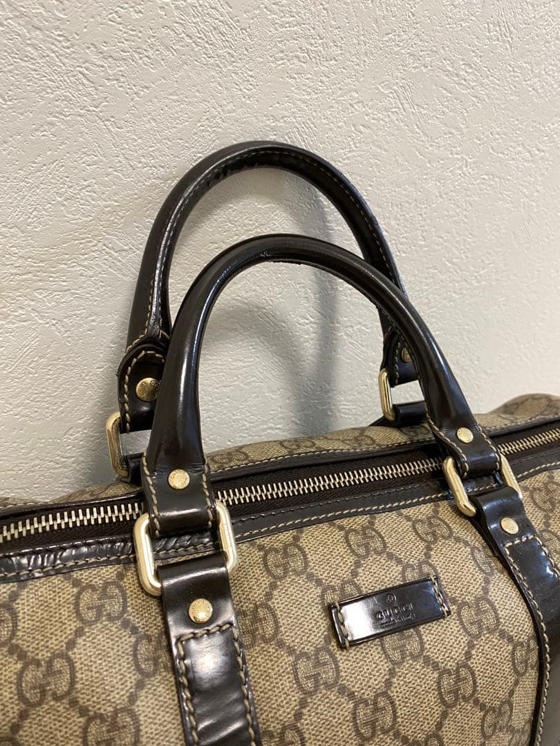 Gucci GG Pattern Canvas Leather Boston Handbag Beige Brown 203696 #QYC1ZA
